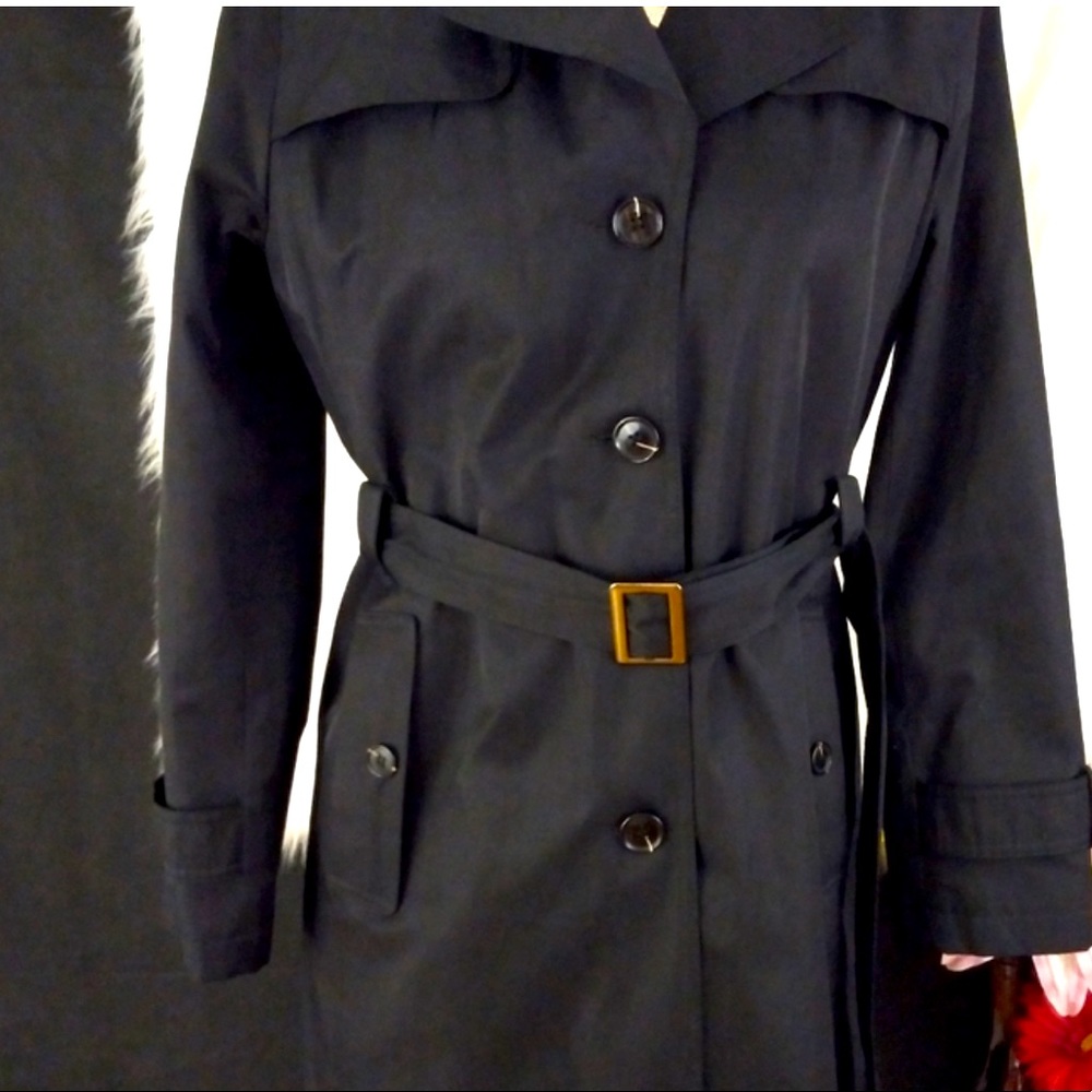 Gallery Black Hooded Belted Trench Coat Size S